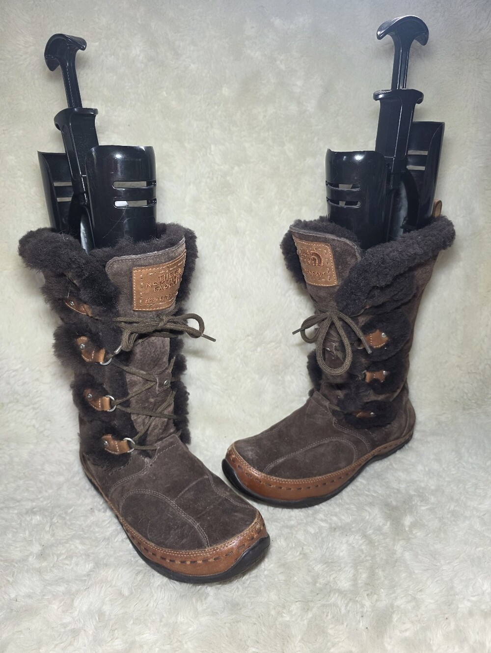 The North Face Suede PrimaLoft Waterproof Winter Snow Boots Brown Fur Trim 7.5